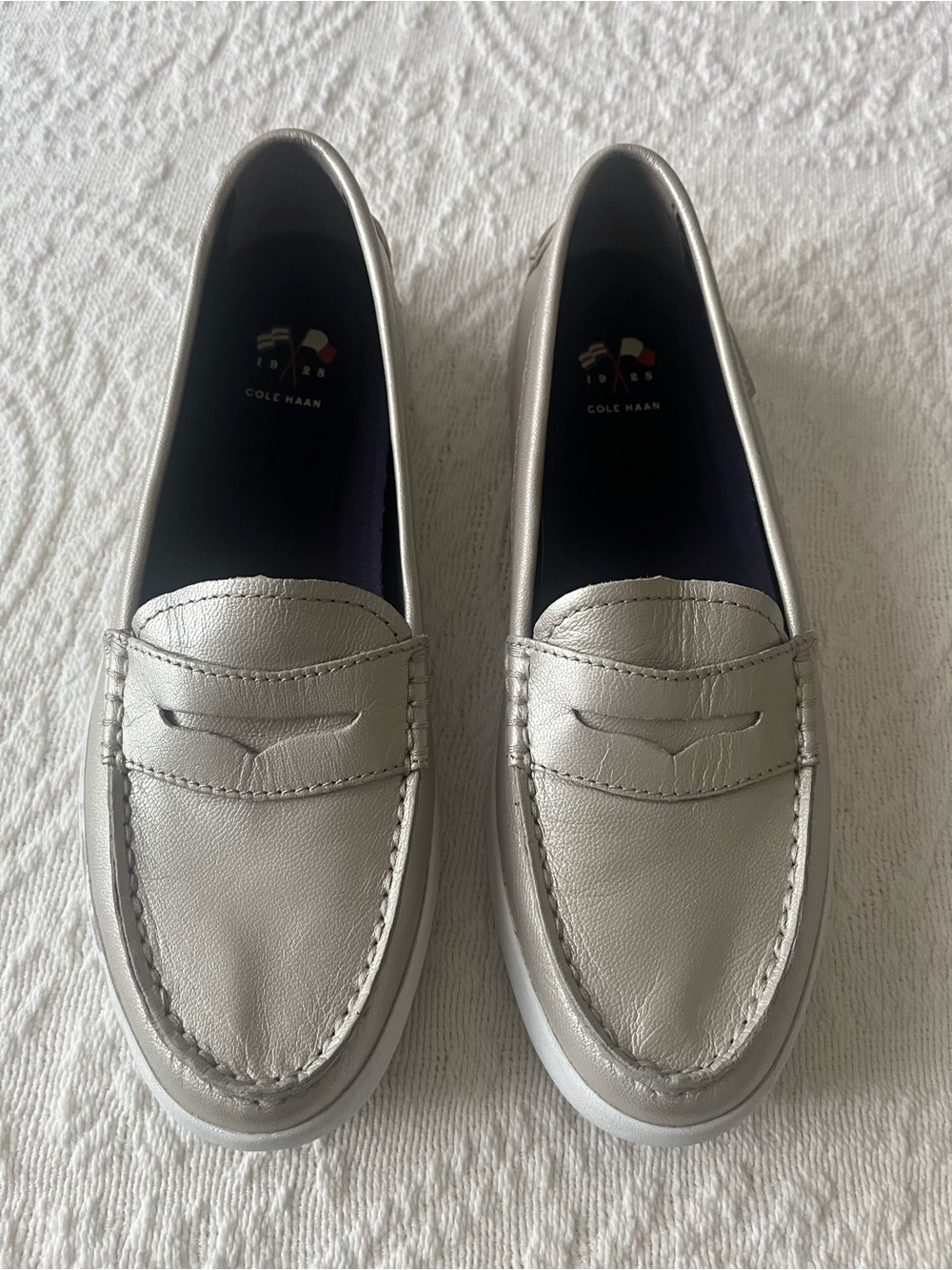 Cole Haan Silver Leather Penny Loafers